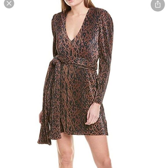WAYF new with tags Riverside puff‎ sleeve black and brown animal print, medium - Picture 1 of 15